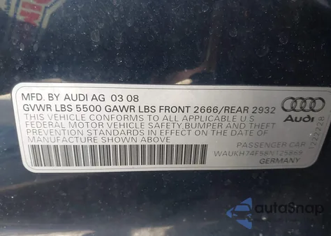 2008 Audi A6 3.2 Avant from USA, damaged, VIN WAUKH74F58N125869